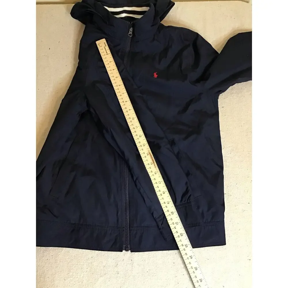 Ralph Lauren Polo Signature Logo Navy Blue Hooded  Windbreaker Jacket Sz.14/16